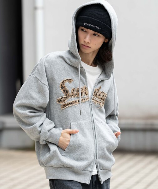 レオパードワッペンダブルZIPパーカー