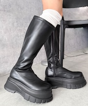 厚底ボリュームロングブーツ