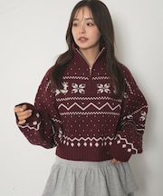 ノルディック柄ハーフジップニット