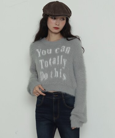 ロゴシャギーショートニット