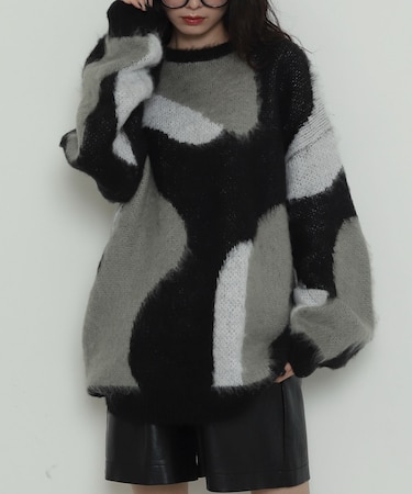 シャギーパターンニットBIGプルオーバー