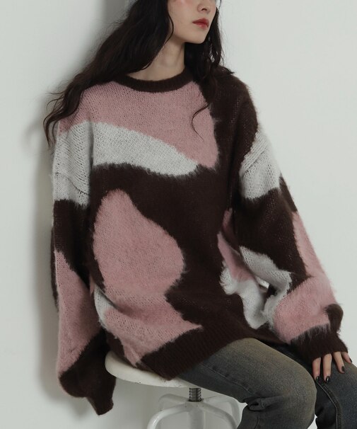 シャギーパターンニットBIGプルオーバー