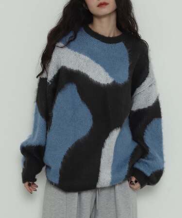 シャギーパターンニットBIGプルオーバー