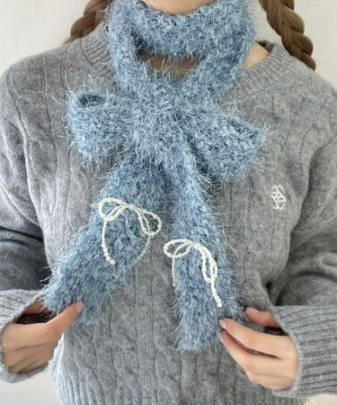 パールリボンシャギーニットナローマフラー