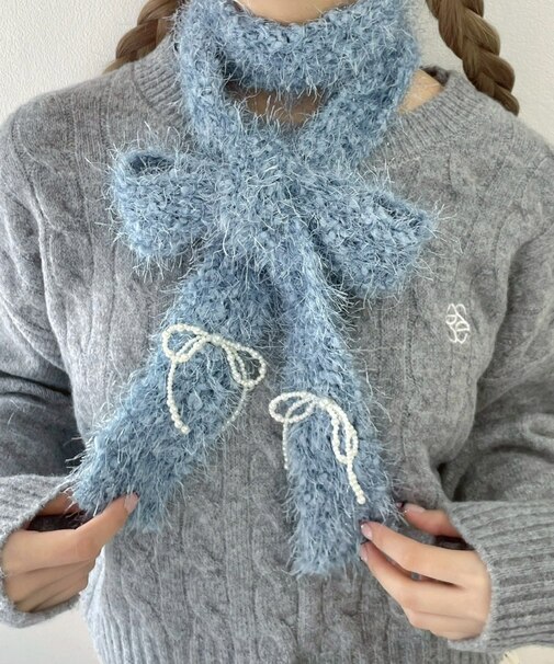 パールリボンシャギーニットナローマフラー