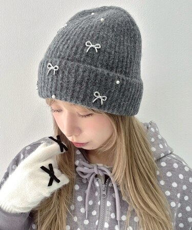 パールリボンニットキャップ