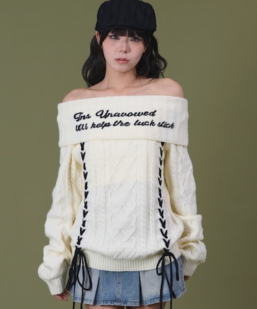 レースアップロゴオフショルダー