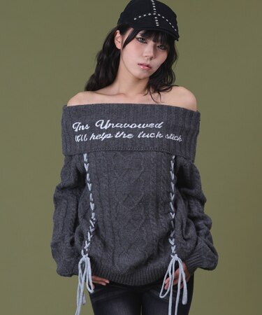 レースアップロゴオフショルダー