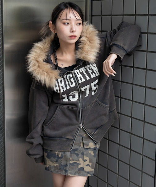 裏起毛ファーフードBIGZIPパーカー