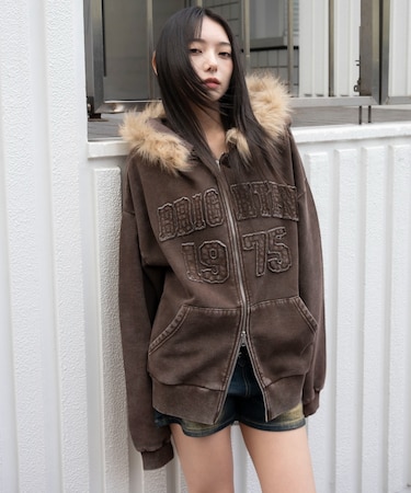 裏起毛ファーフードBIGZIPパーカー