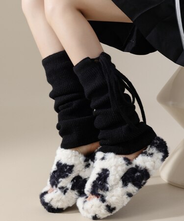 レースアップデザインニットレッグカバー