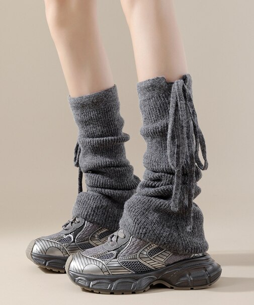 レースアップデザインニットレッグカバー