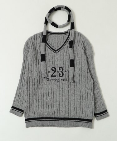 マフラー付きチルデンニット