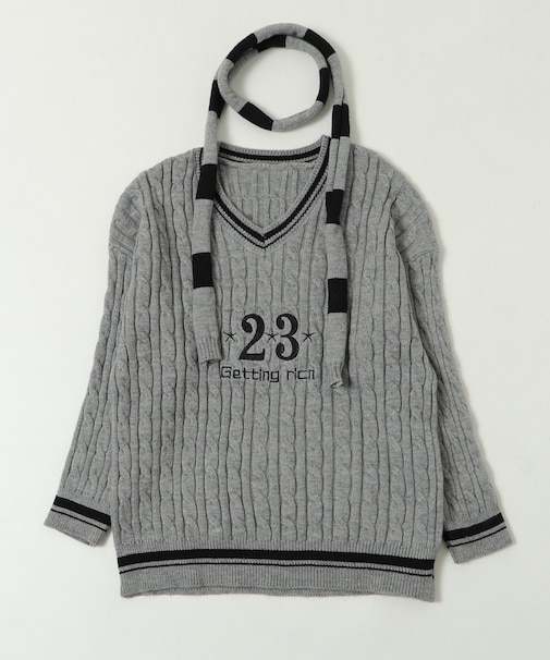 マフラー付きチルデンニット