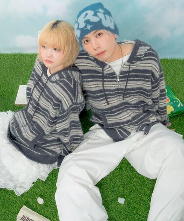 シャギーボーダーニットパーカー