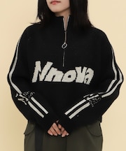 ハーフジップロゴラグランニットプルオーバー