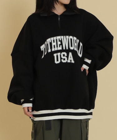 ラインリブハーフZIPビッグスウェット