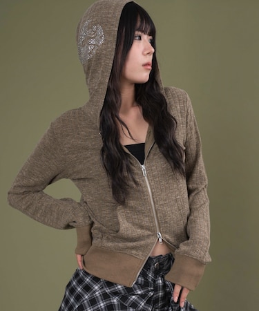 フードラインストーンジップパーカー