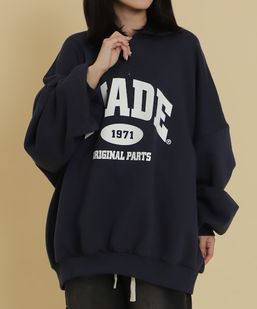 ハーフZIPカレッジビッグスウェット