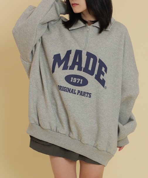 ハーフZIPカレッジビッグスウェット