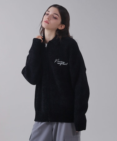 ベロアモールワンポイントZIPカーディガン