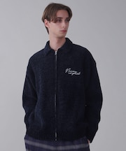 ベロアモールワンポイントZIPカーディガン