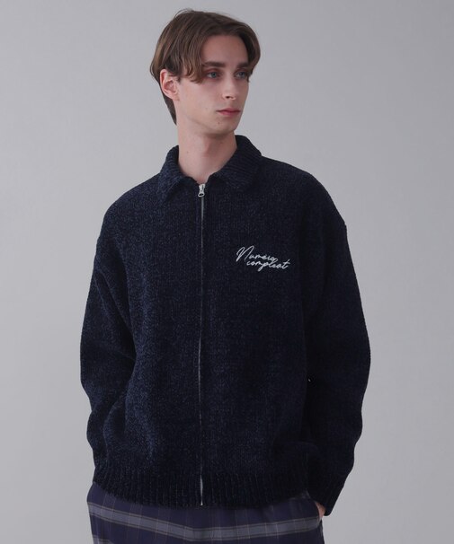 ベロアモールワンポイントZIPカーディガン