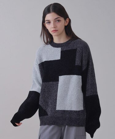 ベロアモールカラーブロックプルオーバー