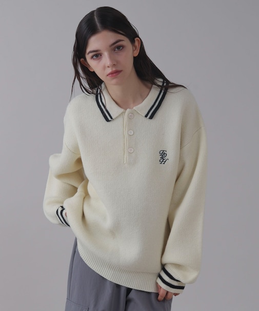 ワンポイント刺繍ニットポロ