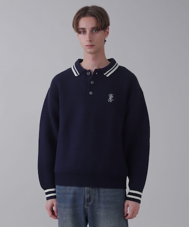 ワンポイント刺繍ニットポロ