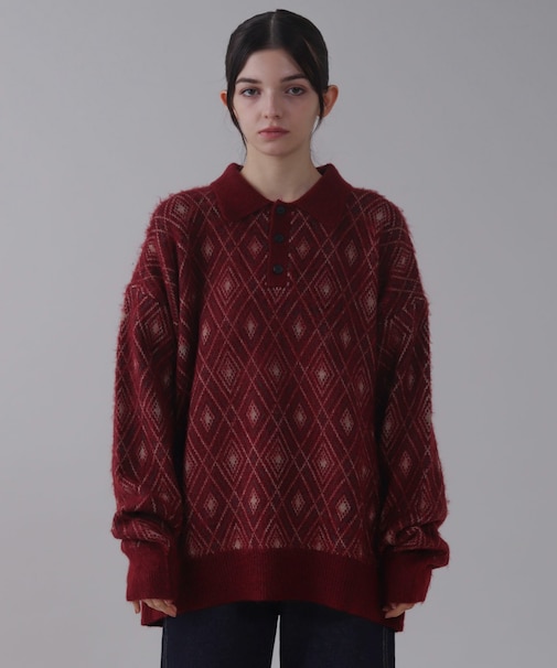 アーガイルニットポロ