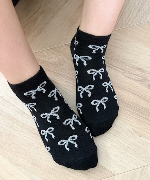 リボン総柄ショートソックス