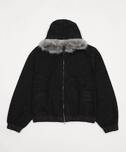 ファーフードスラッシュデニムブルゾン