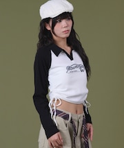 サイドギャザーバイカラーロゴトップ