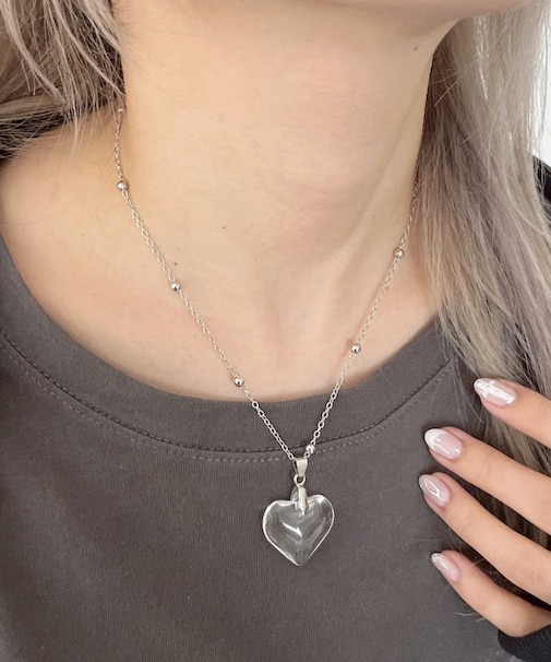 Lクリアハートモチーフネックレス