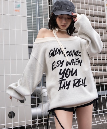 2WAYショルダーリボンニット