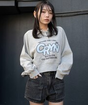 襟付きグラフィックショートスウェット