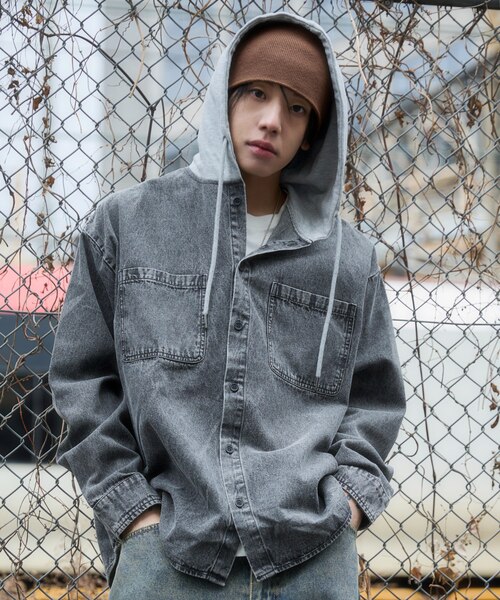 デニムフードシャツ(LS)｜ウィゴーの通販｜&mall（アンドモール）三井