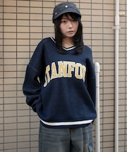 VネックグラフィックニットBIGプルオーバー
