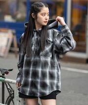 フードチェックシャツ