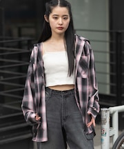 フードチェックシャツ