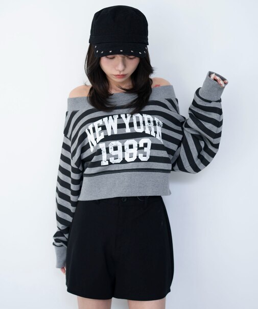 グラフィックオフショルショートスウェット