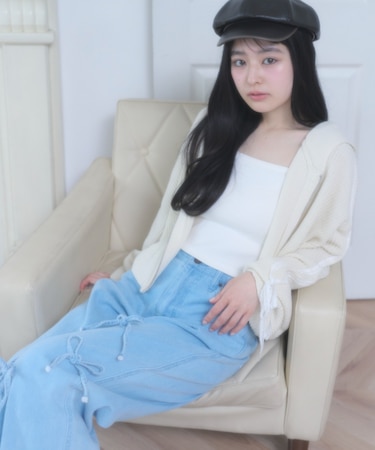 レースリボンニットパーカー