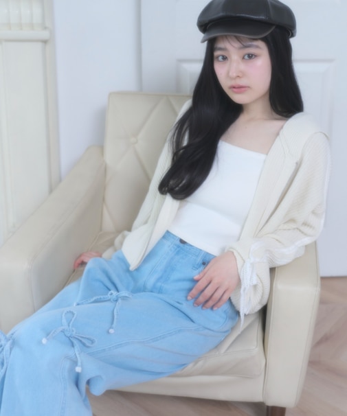 レースリボンニットパーカー