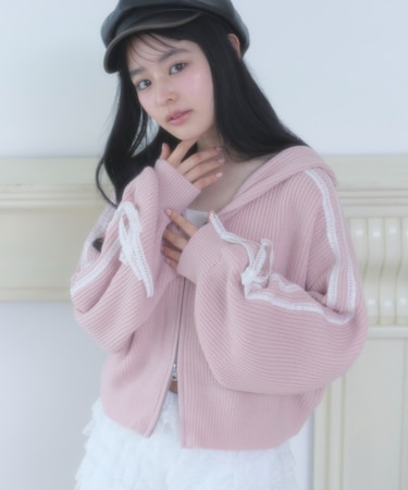 レースリボンニットパーカー