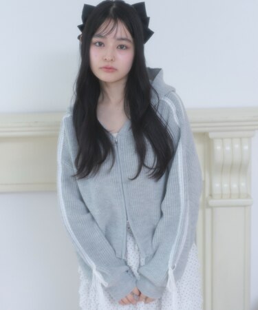 レースリボンニットパーカー