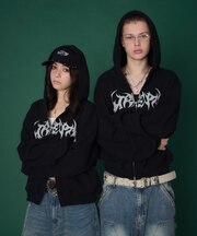 ワッフルグラフィックカットZIPパーカー