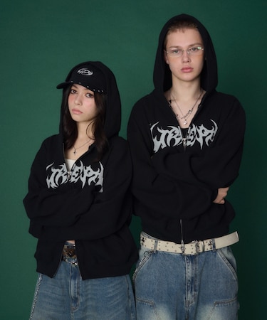 ワッフルグラフィックカットZIPパーカー