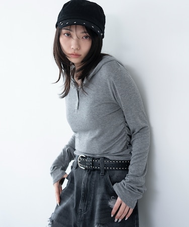 ヘンリーネックフードロンT