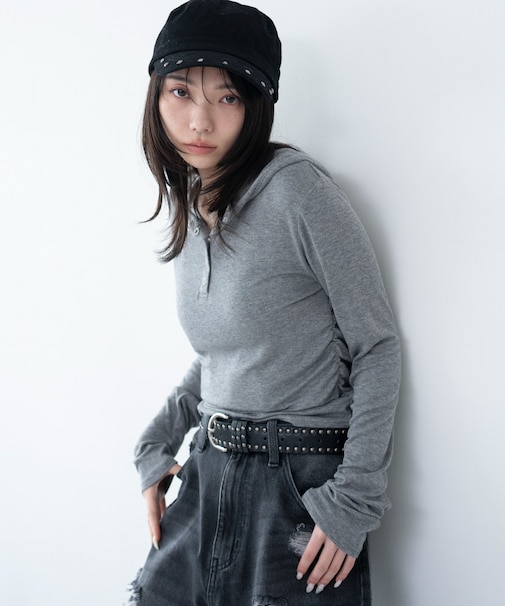 ヘンリーネックフードロンT